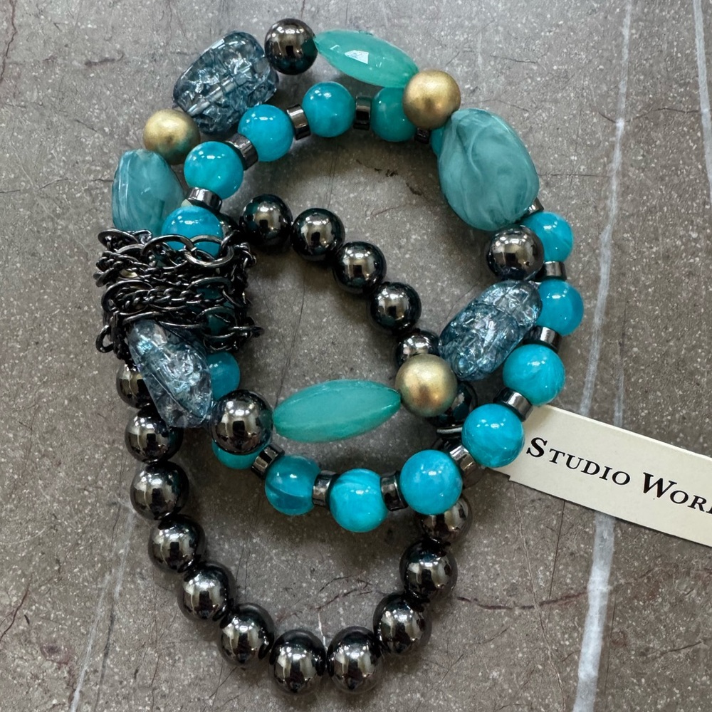 Studio Works Blue and Gold Multi-Strand Bracelet